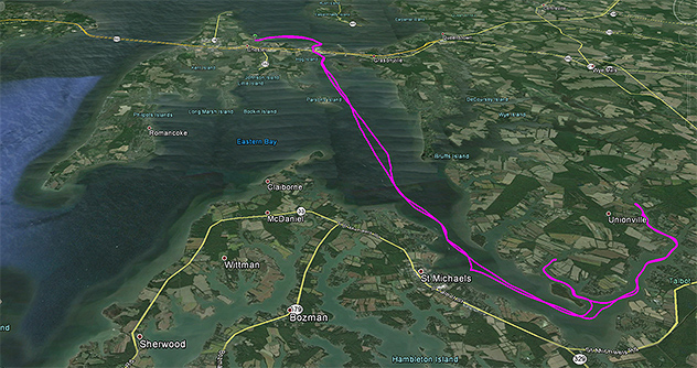 Our path through Kent Narrows, Eastern Bay, the Miles River, and St. Michaels, 05JUL14
