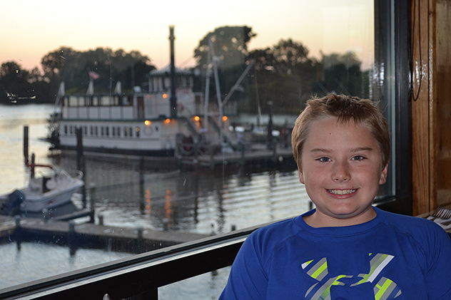 Another Choptank River cruiseboats rests outside as the First Mate and crew enjoyed dinner in the second-story dining room of the Suicide Bridge Restaurant, 20SEP14